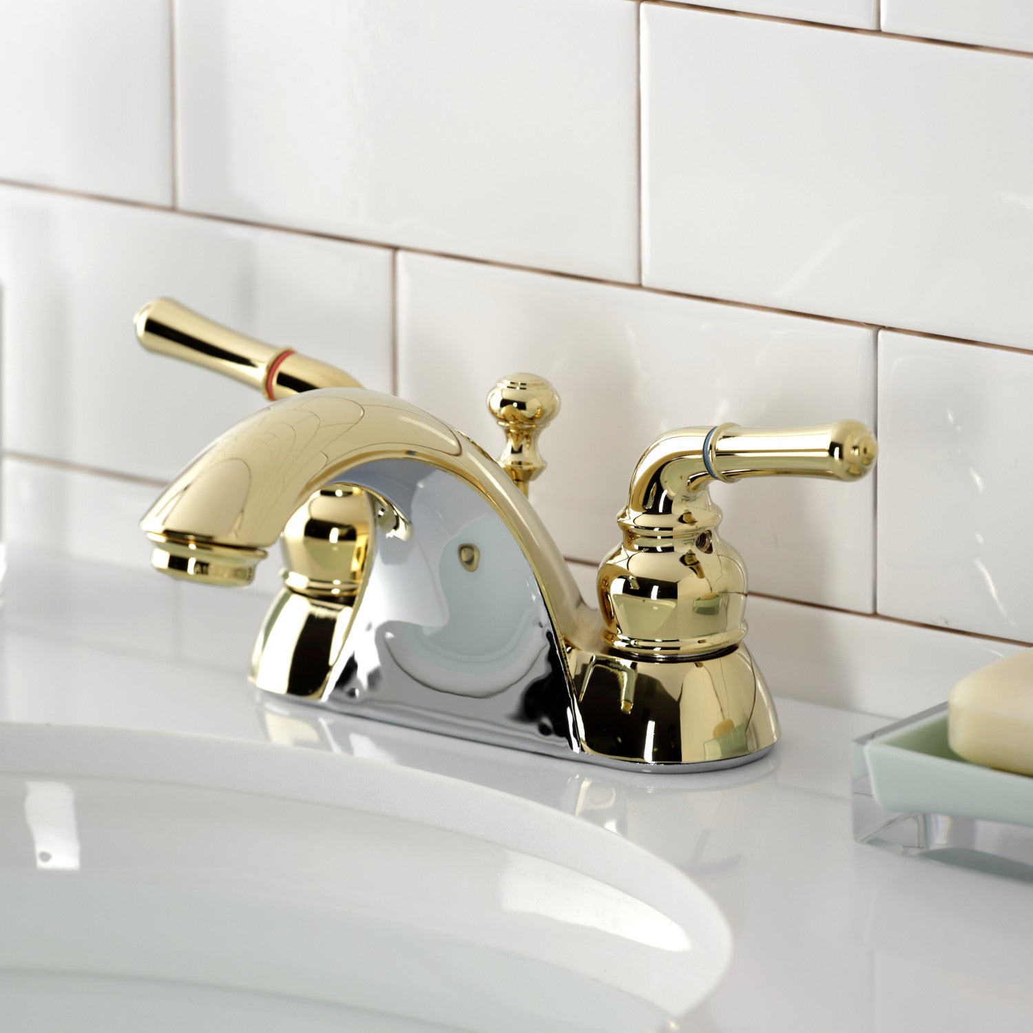 Kingston Tulare KB2622B - Naples Double-Handle 3-Hole Deck Mount 4-Inch Centerset Bathroom Faucet, Polished Brass — thumbnail 3